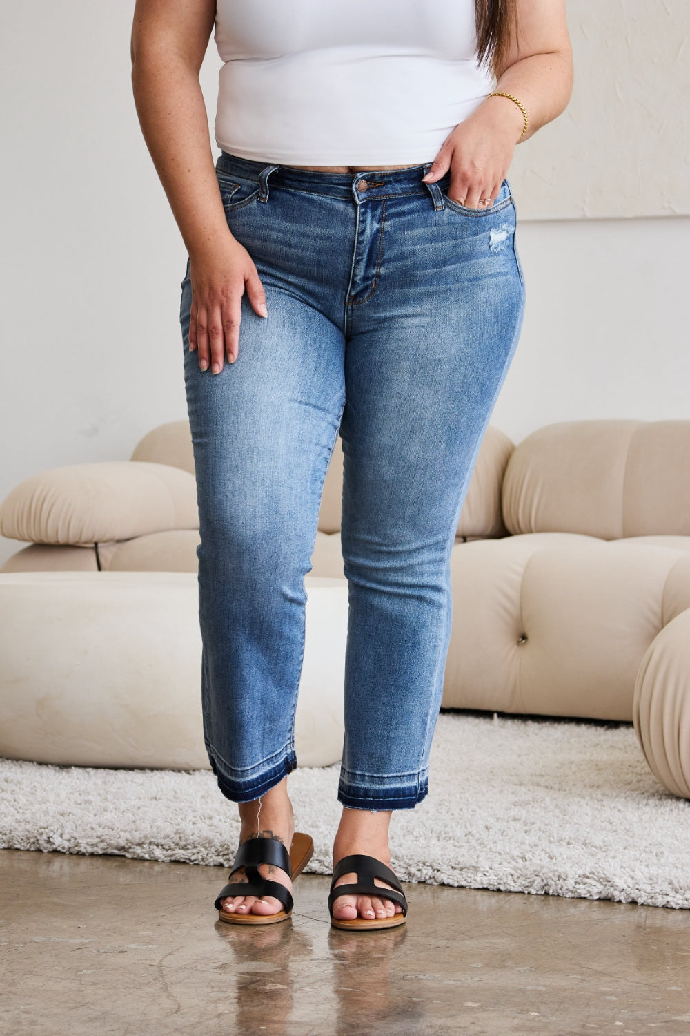 Judy Blue Release Hem Cropped Bootcut Jeans - Premium Ladies jeans -  Follower Of Faith Apparel best seller Judy blue, Fast delivery, fast shipping, JB Judy Blue, Judy Blue, Judy Blue Jeans, Judy blue released hem jeans, new arrival, new arrivals, Released hem, Sale, Ship from USA Shop our Christian T-Shirts & Apparel