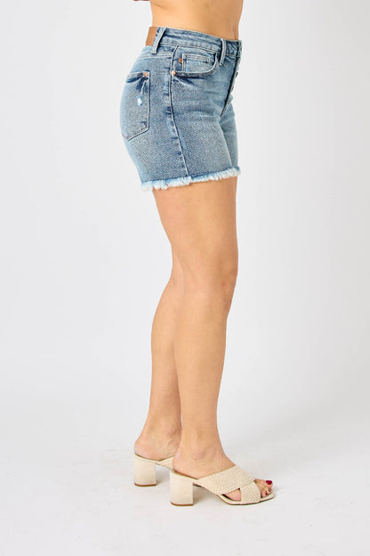 Judy Blue Skylar Button Fly Raw Hem Denim Shorts - Premium Ladies shorts -  Follower Of Faith Apparel best seller Judy blue, Blue judy blue shorts, Button fly, Fast delivery, fast shipping, fringe hem shorts by judy blue, Judy Blue, Judy blue raw hem, judy blue raw hem shorts, Judy blue shorts, Ladies Shorts, new arrival, new arrivals, Sale, Ship from USA, Womens shorts, Womens summer clothing, Womens summer shorts Shop our Christian T-Shirts & Apparel