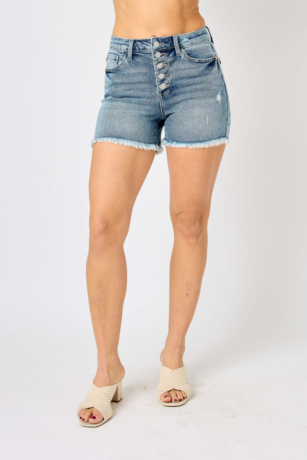 Judy Blue Skylar Button Fly Raw Hem Denim Shorts - Premium Ladies shorts -  Follower Of Faith Apparel best seller Judy blue, Blue judy blue shorts, Button fly, Fast delivery, fast shipping, fringe hem shorts by judy blue, Judy Blue, Judy blue raw hem, judy blue raw hem shorts, Judy blue shorts, Ladies Shorts, new arrival, new arrivals, Sale, Ship from USA, Womens shorts, Womens summer clothing, Womens summer shorts Shop our Christian T-Shirts & Apparel