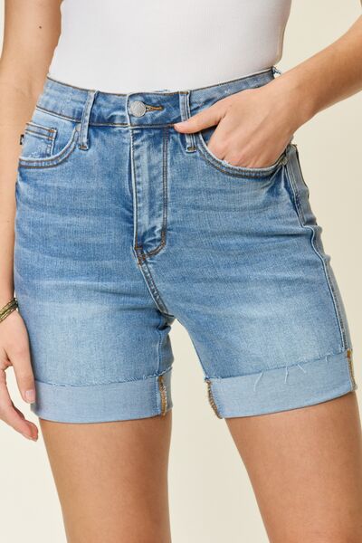 Judy Blue Full Size Tummy Control High Waist Denim Shorts - Premium Ladies shorts -  Follower Of Faith Apparelbest seller Judy blue, Fast delivery, fast shipping, fringe hem shorts by judy blue, JB Judy Blue, Judy Blue, Judy blue cuff, Judy Blue high waist shorts, Judy blue high waisted, Judy blue raw hem, judy blue raw hem shorts, Judy blue regular fit, Judy blue shorts, Judy blue tummy control, Judy blue tummy control shorts, Ship from USA, summer shorts by judy blue Shop our Christian T-Shirts & Apparel