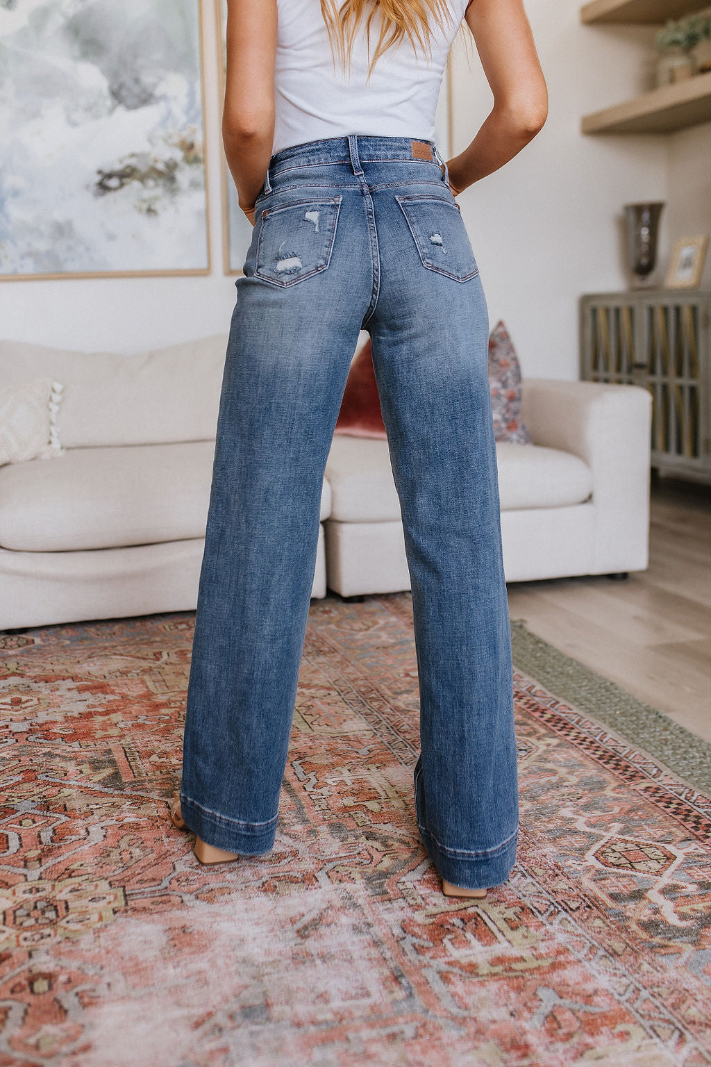 Just Blue Katrina High Waist Distressed Denim Trousers - Premium Womens -  Follower Of Faith Apparel 0/24, 1/25, 11/30, 13/31, 14W, 15/32, 16W, 18W, 20W, 22W, 24W, 3/26, 5-31-2023, 5/27, 6-15-2023, 7/28, 9/29, ASF6-29-2023, ASFWINTER23, Ave Marketplace, Bottoms, D23, Denim, flatrate, JB5-31-2023, JBAvailableNow, Jeans, Judy Blue, winter23 Shop our Christian T-Shirts & Apparel