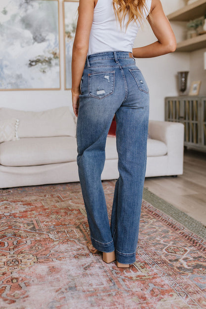 Just Blue Katrina High Waist Distressed Denim Trousers - Premium Womens -  Follower Of Faith Apparel 0/24, 1/25, 11/30, 13/31, 14W, 15/32, 16W, 18W, 20W, 22W, 24W, 3/26, 5-31-2023, 5/27, 6-15-2023, 7/28, 9/29, ASF6-29-2023, ASFWINTER23, Ave Marketplace, Bottoms, D23, Denim, flatrate, JB5-31-2023, JBAvailableNow, Jeans, Judy Blue, winter23 Shop our Christian T-Shirts & Apparel