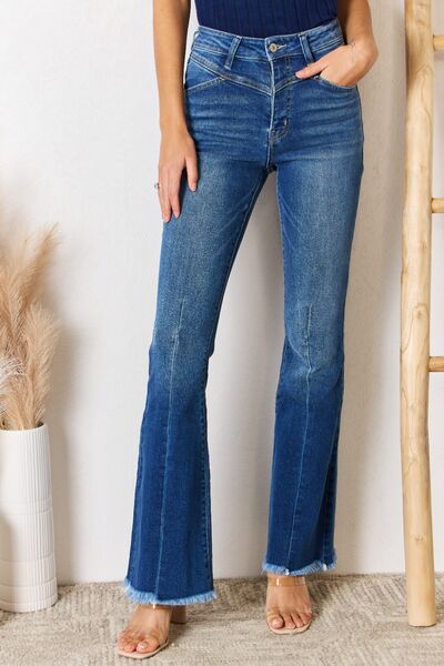 Kancan ASHTON High Rise Raw Hem Flare Jeans - Premium Jeans -  Follower Of Faith Apparel 01/10/2024, Kancan, Kancan ASHTON jeans, Kancan distressed jeans, Kancan flare jeans, Kancan high waisted, Kancan Jeans, Kancan Kendra High Rise Distressed Jeans, kancan raw hem, new, new arrival, new arrivals, raw hem, raw hem jeans, Ship from USA Shop our Christian T-Shirts & Apparel