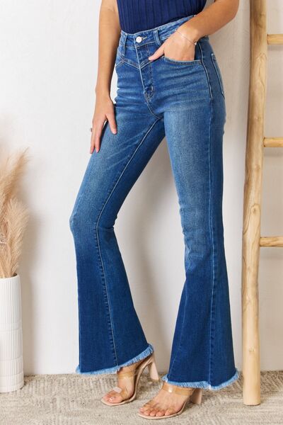 Kancan ASHTON High Rise Raw Hem Flare Jeans - Premium Jeans -  Follower Of Faith Apparel 01/10/2024, Kancan, Kancan ASHTON jeans, Kancan distressed jeans, Kancan flare jeans, Kancan high waisted, Kancan Jeans, Kancan Kendra High Rise Distressed Jeans, kancan raw hem, new, new arrival, new arrivals, raw hem, raw hem jeans, Ship from USA Shop our Christian T-Shirts & Apparel