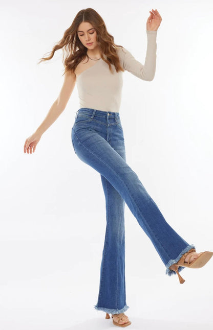 Kancan ASHTON High Rise Raw Hem Flare Jeans - Premium Jeans -  Follower Of Faith Apparel 01/10/2024, Kancan, Kancan ASHTON jeans, Kancan distressed jeans, Kancan flare jeans, Kancan high waisted, Kancan Jeans, Kancan Kendra High Rise Distressed Jeans, kancan raw hem, new, new arrival, new arrivals, raw hem, raw hem jeans, Ship from USA Shop our Christian T-Shirts & Apparel