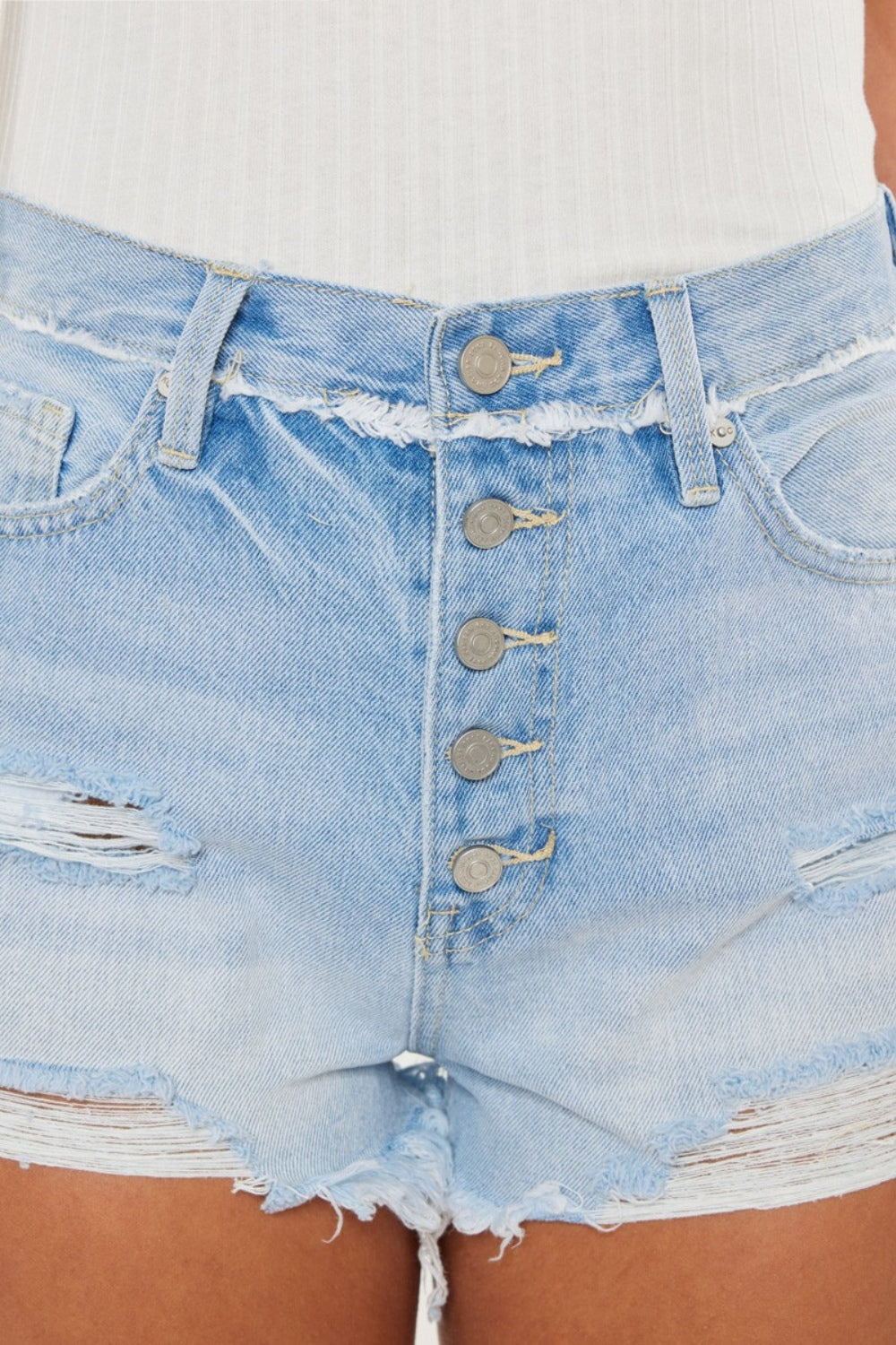 Kancan Distressed Button Fly Denim Shorts - Premium Ladies shorts -  Follower Of Faith Apparel Kancan, Ship from USA Shop our Christian T-Shirts & Apparel