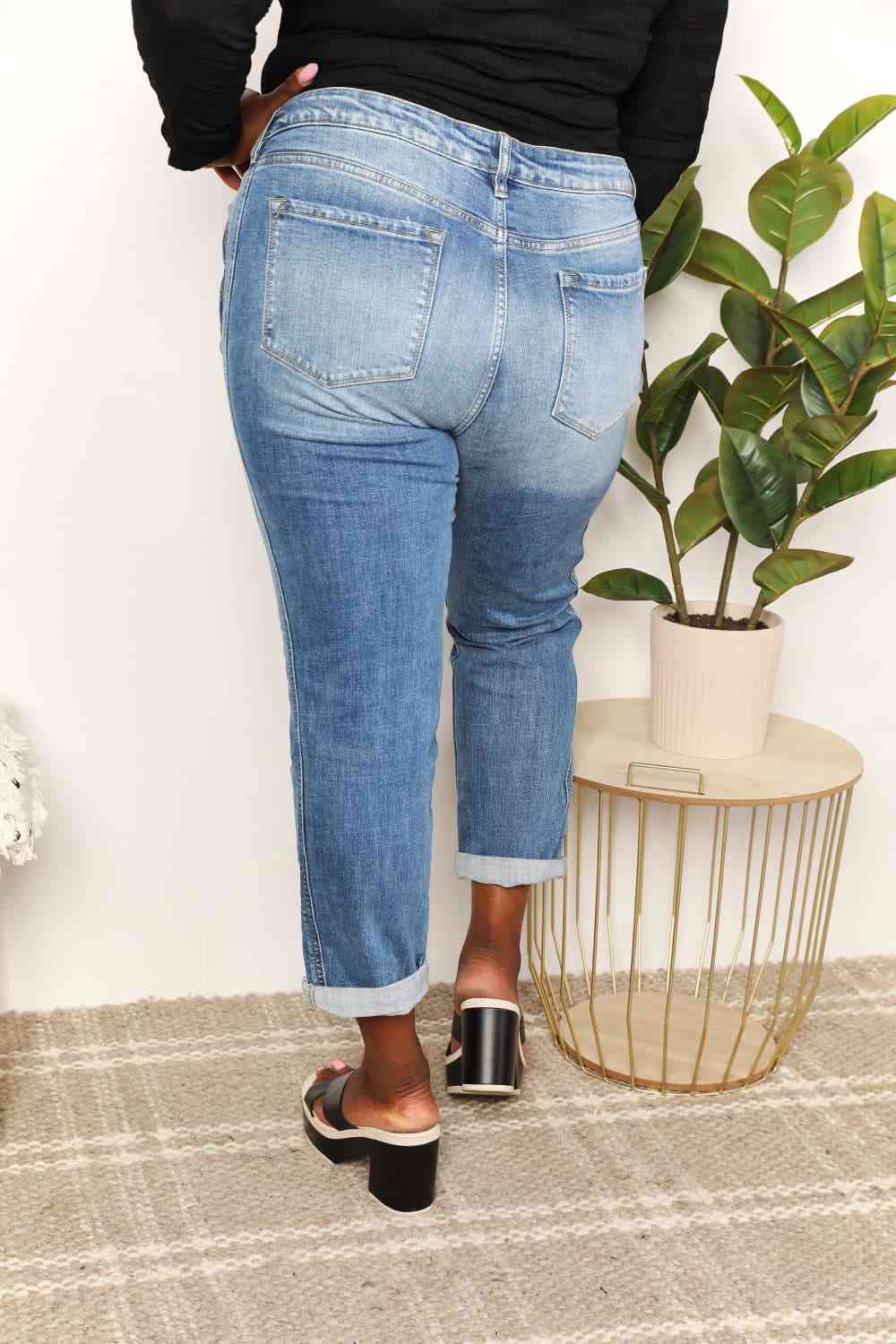 Kancan Full Size Mid Rise Slim Boyfriend Ladies Jeans - Premium Jeans -  Follower Of Faith Apparel denim distressed jeans, denim jeans, distressed jeans, high rise RISEN jeans, high waist jeans, jeans, Kancan, Kancan Jeans, kancan midrise, Ladies blue Jeans, Ladies Jeans, new arrival, new arrivals, Ship from USA, skinny jeans Shop our Christian T-Shirts & Apparel