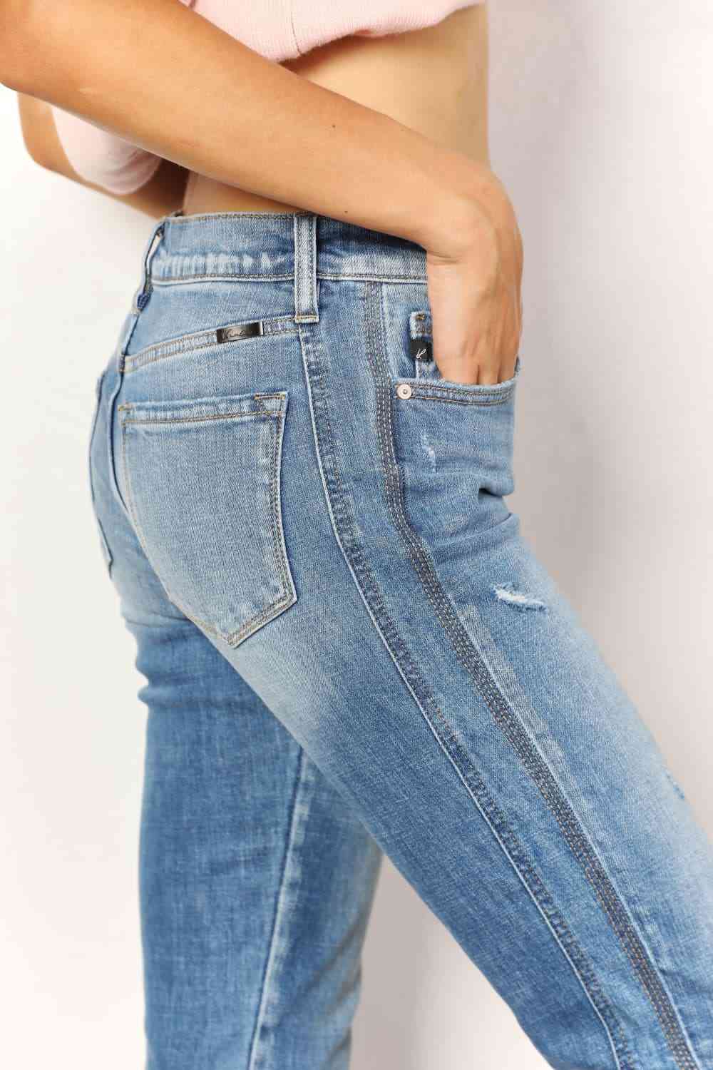 Kancan Full Size Mid Rise Slim Boyfriend Ladies Jeans - Premium Jeans -  Follower Of Faith Apparel denim distressed jeans, denim jeans, distressed jeans, high rise RISEN jeans, high waist jeans, jeans, Kancan, Kancan Jeans, kancan midrise, Ladies blue Jeans, Ladies Jeans, new arrival, new arrivals, Ship from USA, skinny jeans Shop our Christian T-Shirts & Apparel