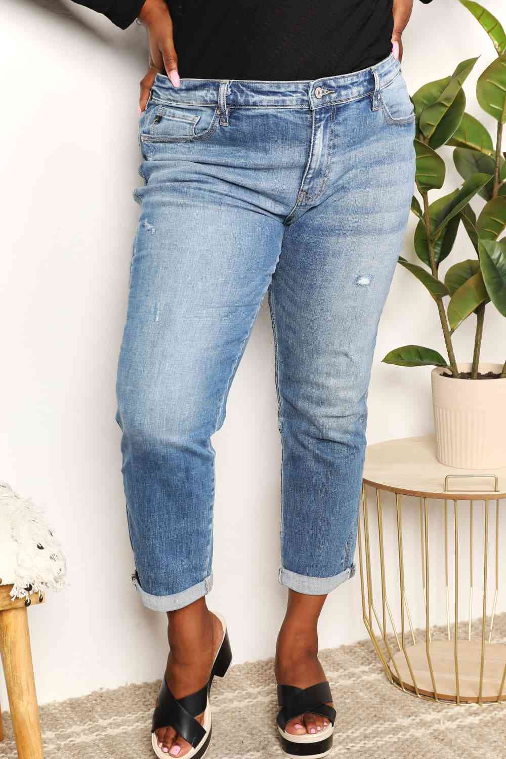 Kancan Full Size Mid Rise Slim Boyfriend Ladies Jeans - Premium Jeans -  Follower Of Faith Apparel denim distressed jeans, denim jeans, distressed jeans, high rise RISEN jeans, high waist jeans, jeans, Kancan, Kancan Jeans, kancan midrise, Ladies blue Jeans, Ladies Jeans, new arrival, new arrivals, Ship from USA, skinny jeans Shop our Christian T-Shirts & Apparel