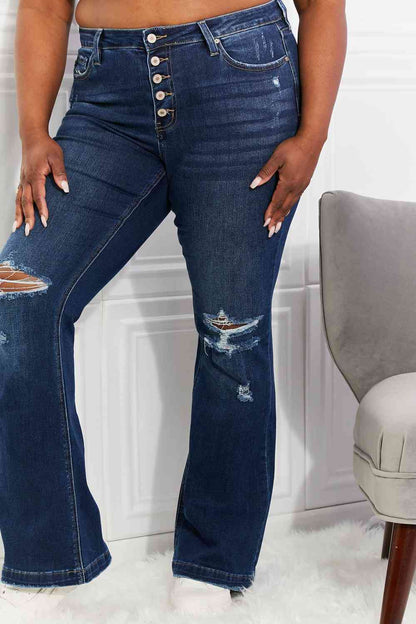 Kancan Full Size Reese Midrise Button Fly Flare Jeans - Premium Jeans -  Follower Of Faith Apparel Black Friday, Kancan, kancan jeans, kancan midrise, mid rise, Ship from USA Shop our Christian T-Shirts & Apparel