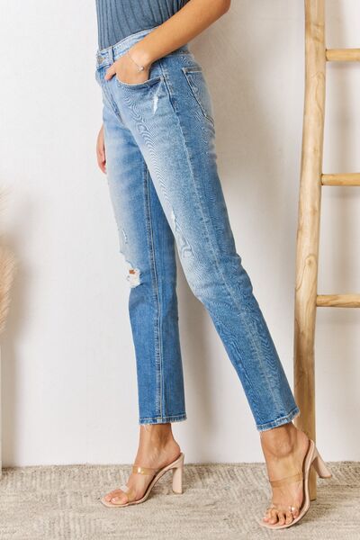 Kancan High Rise Distressed Slim Straight Jeans - Premium Jeans -  Follower Of Faith Apparel 01/03/2024, denim distressed jeans, Kancan, Kancan high waisted, Kancan Jeans, kancan raw hem, kancan slim fit, kancan straight leg, Ladies Jeans, new, new arrival, newest arrival, raw hem, raw hem jeans, Ship from USA, slim fit straight leg Shop our Christian T-Shirts & Apparel