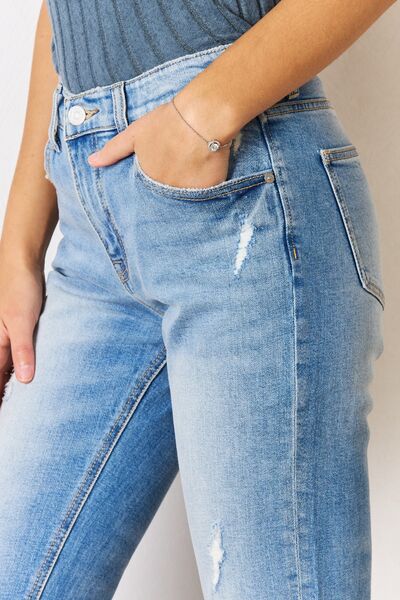 Kancan High Rise Distressed Slim Straight Jeans - Premium Jeans -  Follower Of Faith Apparel 01/03/2024, denim distressed jeans, Kancan, Kancan high waisted, Kancan Jeans, kancan raw hem, kancan slim fit, kancan straight leg, Ladies Jeans, new, new arrival, newest arrival, raw hem, raw hem jeans, Ship from USA, slim fit straight leg Shop our Christian T-Shirts & Apparel