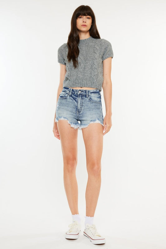 Kancan High Rise Frayed Hem Denim Shorts - Premium Ladies shorts -  Follower Of Faith Apparel Fast delivery, fast shipping, Kancan, new arrival, new arrivals, Sale, Ship from USA, Womens shorts, Womens summer clothing, Womens summer shorts Shop our Christian T-Shirts & Apparel