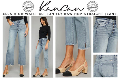 Kancan High Waist Button Fly Raw Hem Straight Jeans - Premium Jeans -  Follower Of Faith Apparel Fast delivery, fast shipping, highly distressed ladies jeans, Kancan, kancan button fly, kancan crop, Kancan high waisted, kancan raw hem, Ladies Jeans, new arrival, new arrivals, raw hem, raw hem jeans, Sale, Ship from USA Shop our Christian T-Shirts & Apparel