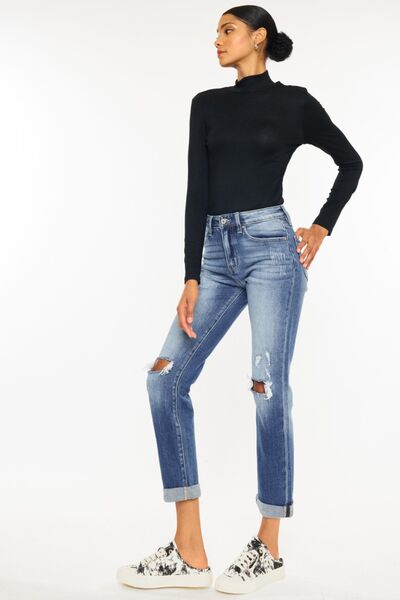 Kancan High Waist Distressed Hem Cropped Straight Jeans - Premium Jeans -  Follower Of Faith Apparel Fast delivery, fast shipping, highly distressed ladies jeans, Kancan, kancan crop, Kancan distressed jeans, Kancan high waisted, kancan raw hem, Ladies Jeans, new arrivals, newest arrival, Sale, Ship from USA Shop our Christian T-Shirts & Apparel