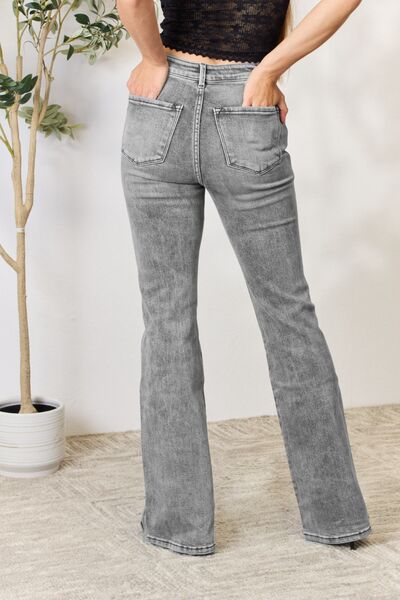 Kancan High Waist Slim Flare Jeans - Premium Jeans -  Follower Of Faith Apparel Flare jeans, Kancan, Kancan flare jeans, Kancan high waisted, Kancan Jeans, Light gray, light grey, Ship from USA Shop our Christian T-Shirts & Apparel