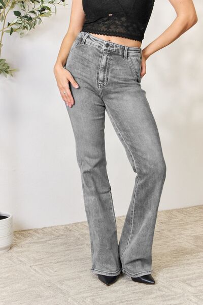 Kancan High Waist Slim Flare Jeans - Premium Jeans -  Follower Of Faith Apparel Flare jeans, Kancan, Kancan flare jeans, Kancan high waisted, Kancan Jeans, Light gray, light grey, Ship from USA Shop our Christian T-Shirts & Apparel