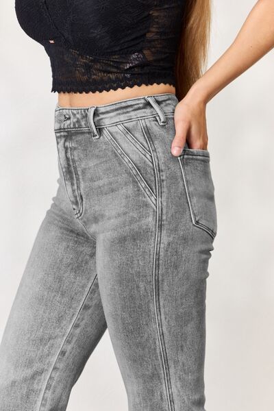 Kancan High Waist Slim Flare Jeans - Premium Jeans -  Follower Of Faith Apparel Flare jeans, Kancan, Kancan flare jeans, Kancan high waisted, Kancan Jeans, Light gray, light grey, Ship from USA Shop our Christian T-Shirts & Apparel