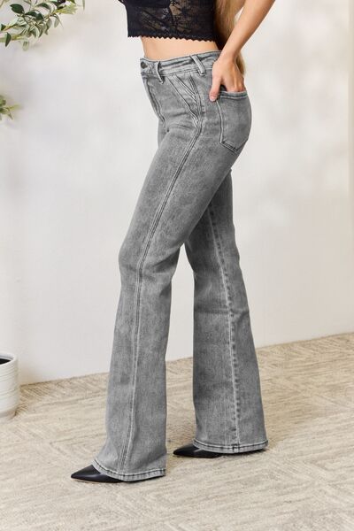 Kancan High Waist Slim Flare Jeans - Premium Jeans -  Follower Of Faith Apparel Flare jeans, Kancan, Kancan flare jeans, Kancan high waisted, Kancan Jeans, Light gray, light grey, Ship from USA Shop our Christian T-Shirts & Apparel