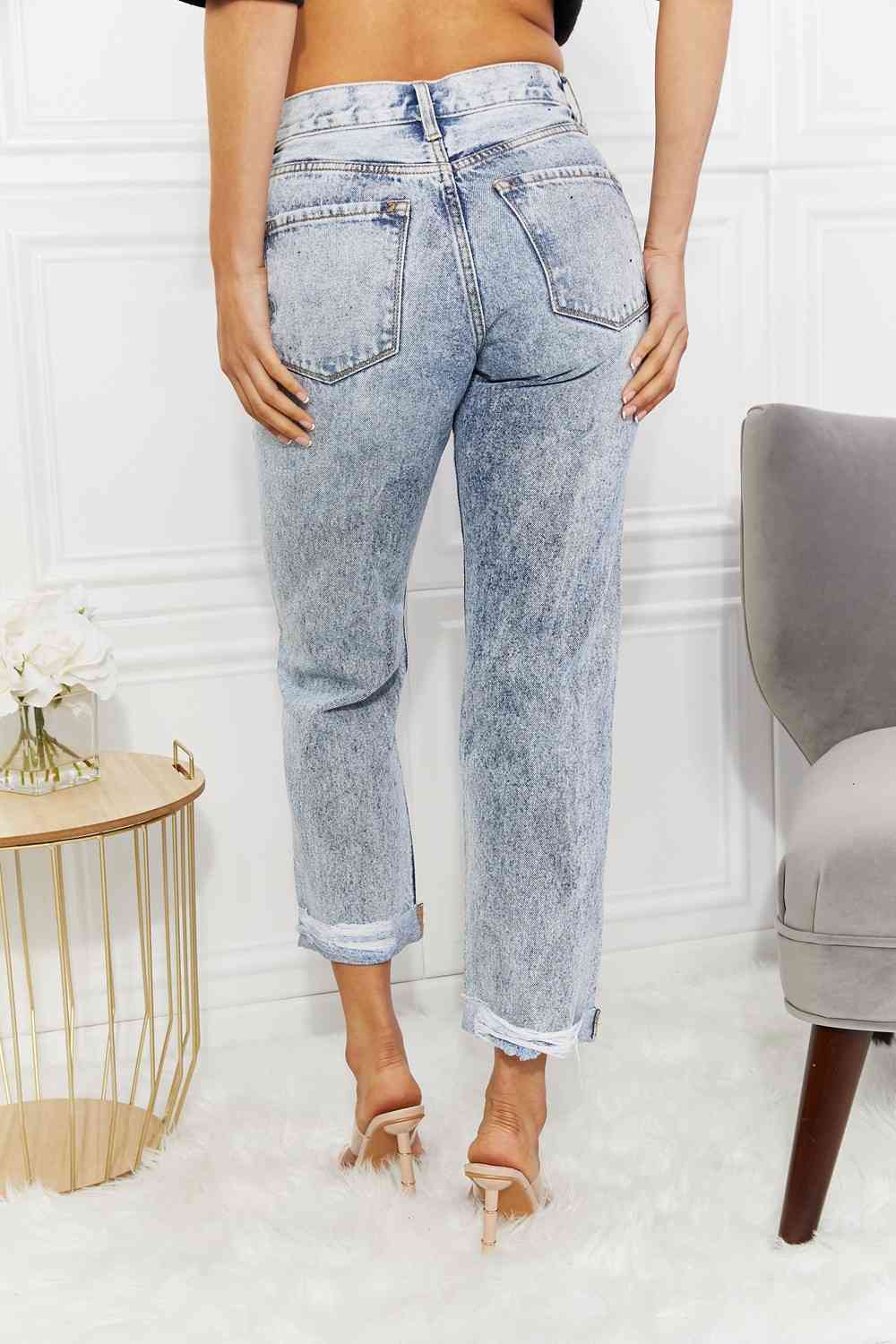 Kancan Kendra High Rise Distressed Straight Jeans - Premium Jeans -  Follower Of Faith Apparel Black Friday, high rise, high waisted jeans, highly distressed ladies jeans, Kancan, Kancan Jeans, Kancan Kendra High Rise Distressed Jeans, ladies distressed jeans, Ship from USA Shop our Christian T-Shirts & Apparel