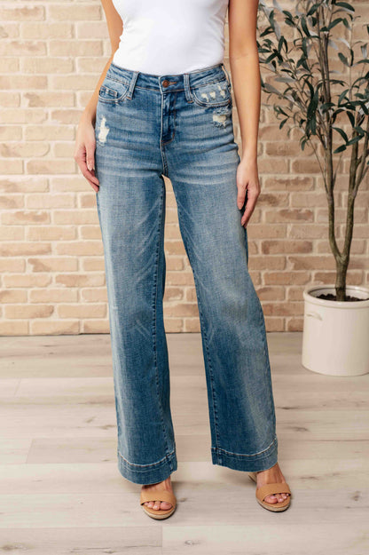 Judy Blue Katrina High Waist Distressed Denim Jeans - Premium Ladies jeans -  Follower Of Faith Apparel 0/24, 1/25, 11/30, 13/31, 14W, 15/32, 16W, 18W, 20W, 22W, 24W, 3/26, 5-31-2023, 5/27, 6-15-2023, 6-28-2024, 7/28, 9/29, ASF6-29-2023, Ave Marketplace, Bottoms, Denim, flatrate, JB Judy Blue, JB5-31-2023, JB6-5-2024, JBAvailableNow, Jeans, Judy Blue, Judy blue wide leg, new arrival, new arrivals, Restocks, Sale Shop our Christian T-Shirts & Apparel