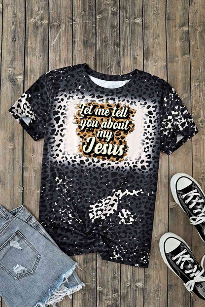 LET ME TELL YOU ABOUT MY JESUS Leopard Ladies Short Sleeve Tee - Premium Ladies Short Sleeve T-Shirt -  Follower Of Faith Apparel Animal print, Animal print Christian t shirts, Animal print Christian tees, ladies Short sleeve, ladies Short Sleeve t shirt, ladies Short Sleeve tee, ladies short sleeve tees, Leopard, Leopard print, leopard print Christian Tee, Leopard tee, Let me tell you about my jesus, Ship From Overseas, SYNZ Shop our Christian T-Shirts & Apparel