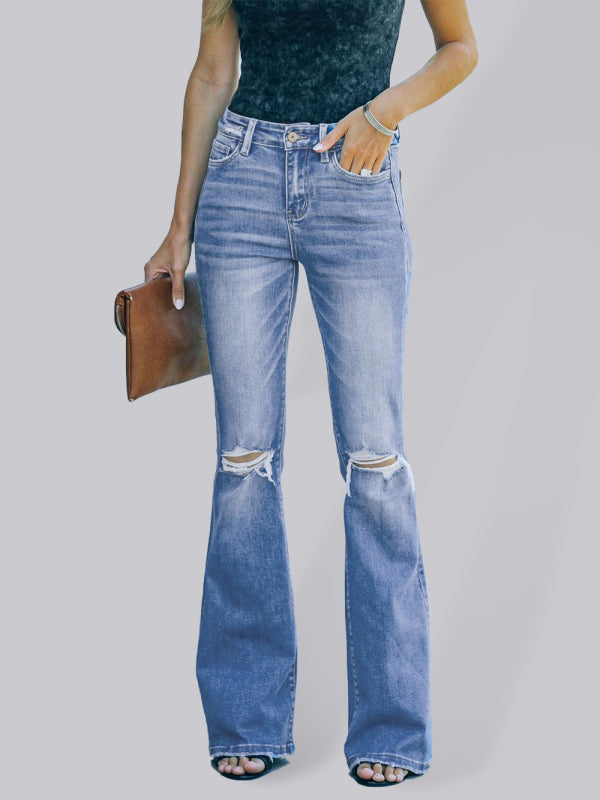 Ladies Bootcut Jeans High Waist Slim Fit Distressed Jeans - Premium Jeans -  Follower Of Faith Apparel boot cut, boot cut jeans, Bootcut jeans, denim distressed jeans, denim jeans, distressed, distressed jeans, fast shipping, Flare jeans, Ladies Jeans, slim fit Shop our Christian T-Shirts & Apparel