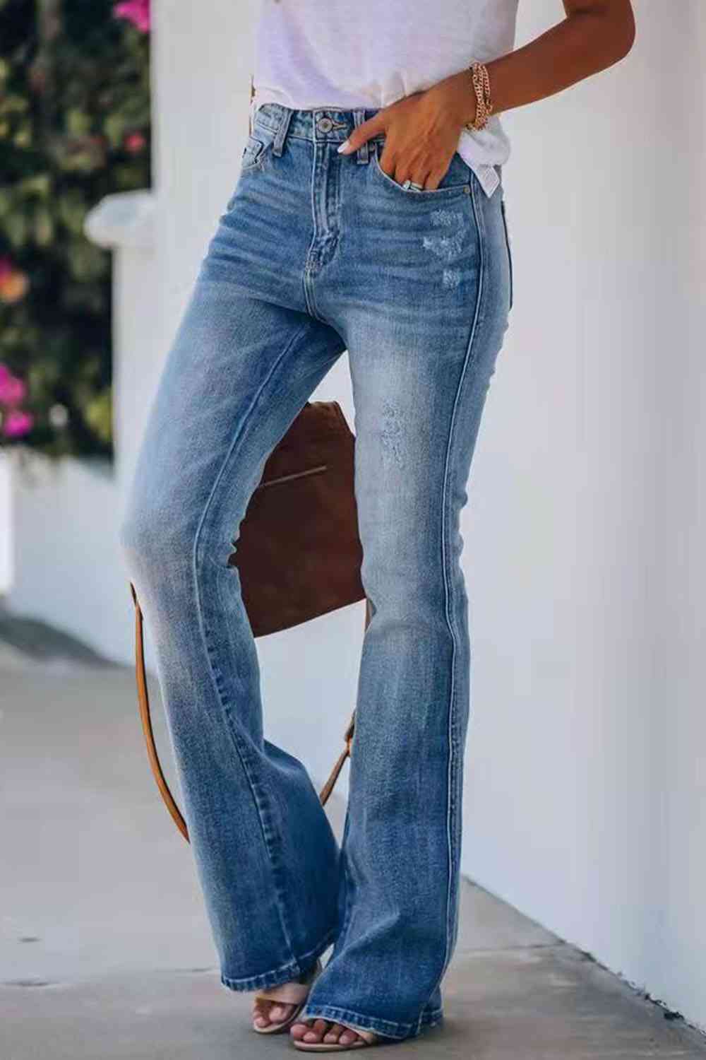 Ladies Buttoned Fly Boot Cut Long Retro Jeans - Premium Jeans -  Follower Of Faith Apparel A&W.S, boot cut jeans, Bootcut jeans, Boyfriend jeans, Button fly jeans, denim distressed jeans, denim jeans, Flare jeans, high waist jeans, high waisted jeans, jeans, Ladies blue Jeans, ladies distressed jeans, ladies high rise jeans, Ladies Jeans, new, new arrival, Ship From Overseas Shop our Christian T-Shirts & Apparel