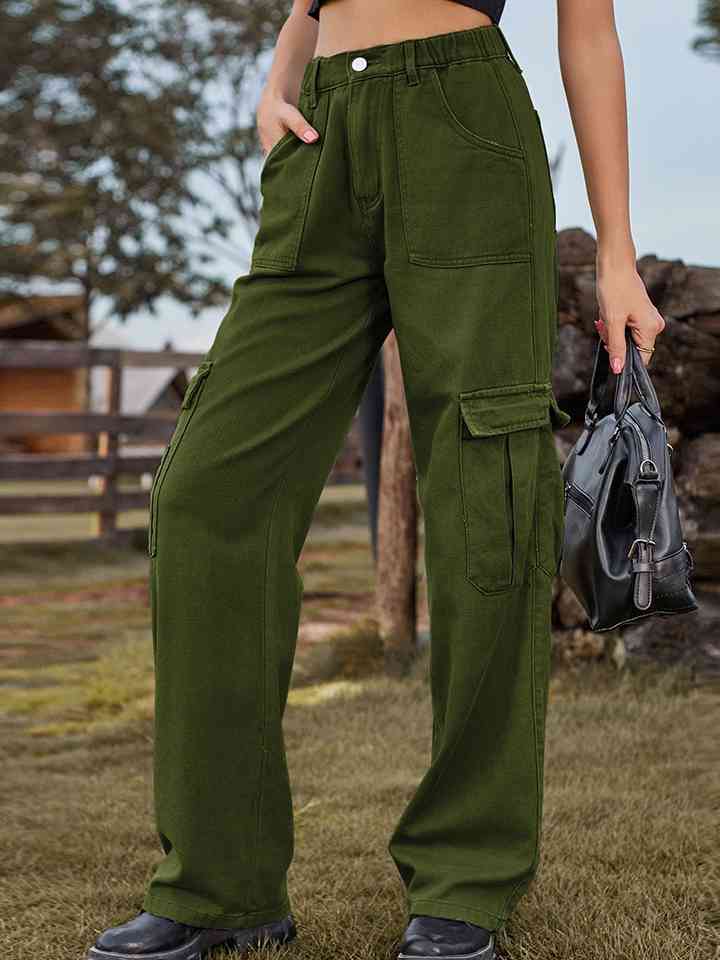 Ladies Cargo Pocketed Wide Leg Jeans - Premium Jeans -  Follower Of Faith Apparel Cargo jeans, Cargo pants, Ladies cargo jeans, M.F, Ship From Overseas Shop our Christian T-Shirts & Apparel