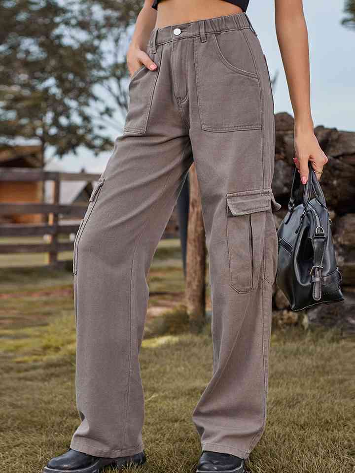 Ladies Cargo Pocketed Wide Leg Jeans - Premium Jeans -  Follower Of Faith Apparel Cargo jeans, Cargo pants, Ladies cargo jeans, M.F, Ship From Overseas Shop our Christian T-Shirts & Apparel