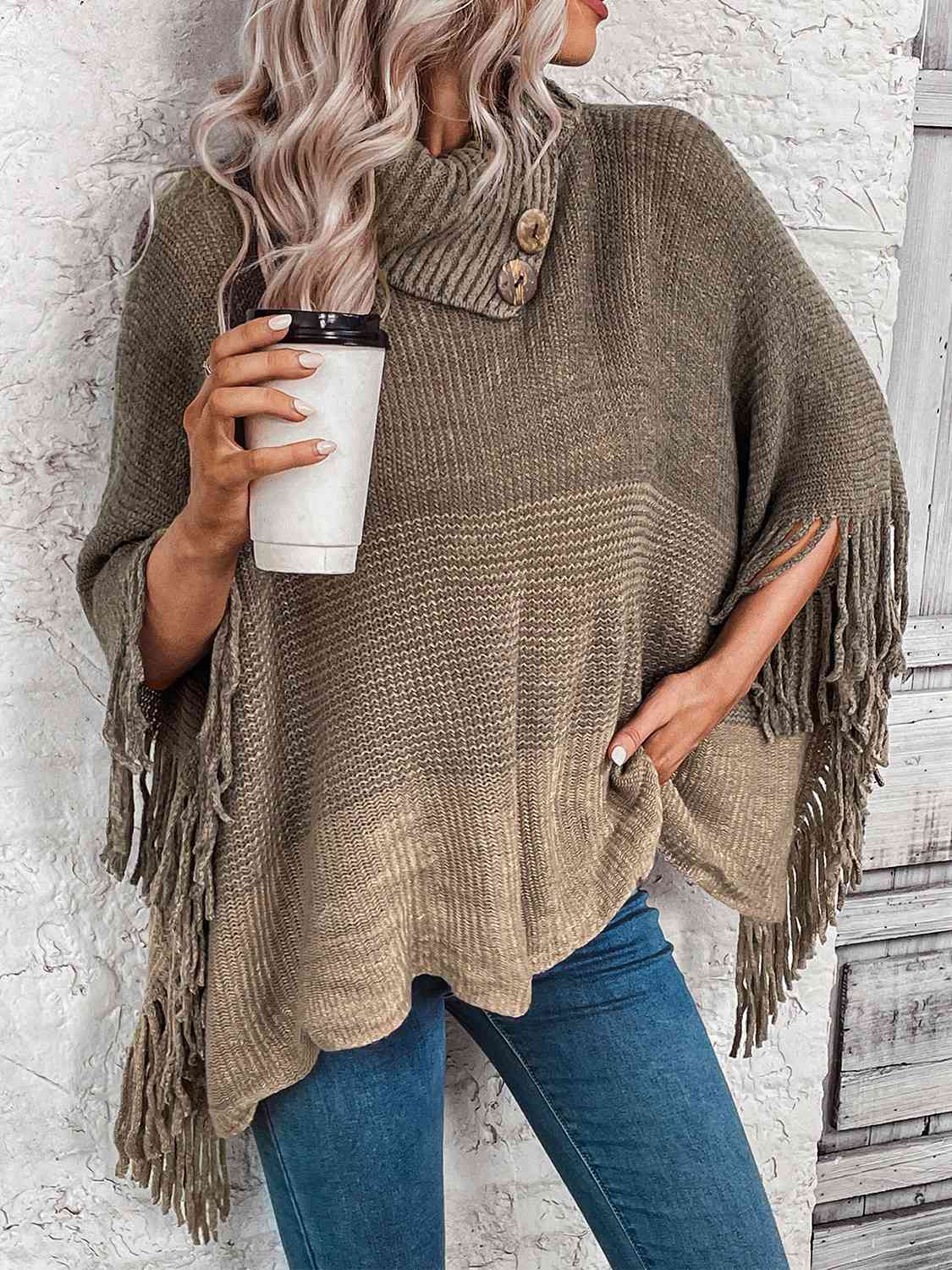 Ladies Decorative Button Fringe Detail Sweater - Premium Cardigan -  Follower Of Faith Apparel Ship From Overseas, Sounded Shop our Christian T-Shirts & Apparel