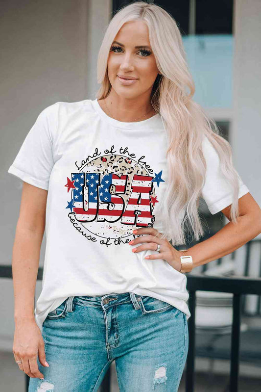 Land Of The Free USA Flag Ladies T-Shirt - Follower Of Faith Apparel