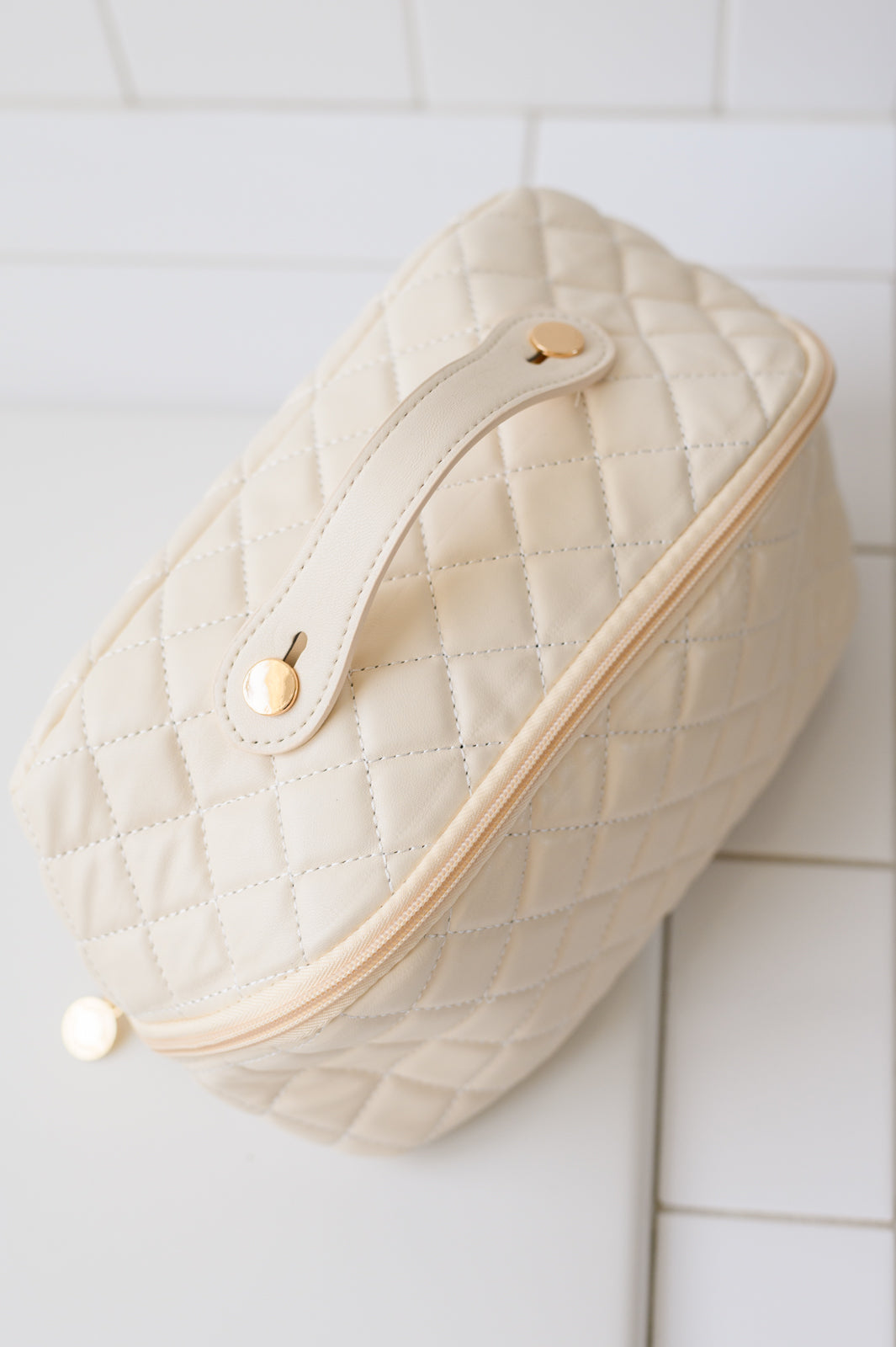 Large Capacity Quilted Makeup Bag in Cream - Premium Bags -  Follower Of Faith Apparel 2-8-2024, Accessories, Ave Shops, Bags, Cosmetic bag, Home & Decor, Ivory, Makeup Bags, OS Shop our Christian T-Shirts & Apparel