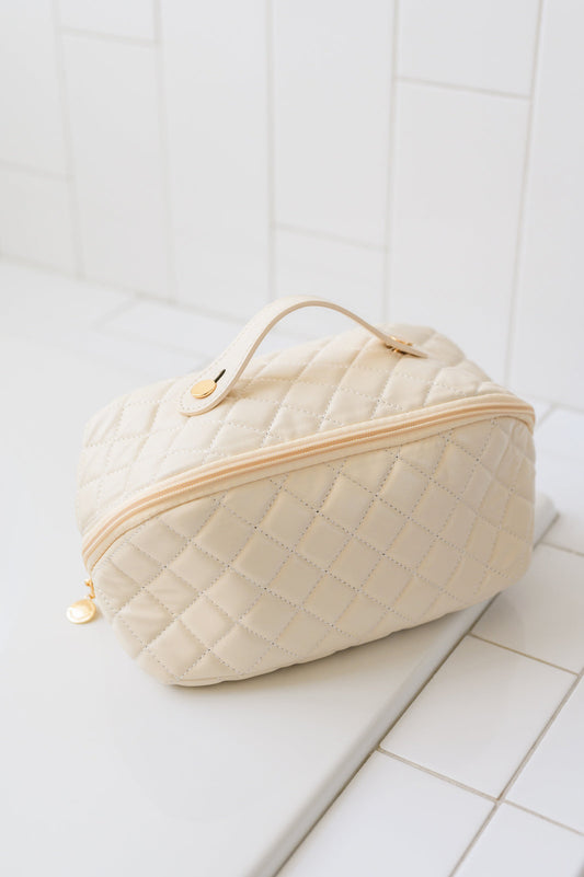 Large Capacity Quilted Makeup Bag in Cream - Premium Bags -  Follower Of Faith Apparel 2-8-2024, Accessories, Ave Shops, Bags, Cosmetic bag, Home & Decor, Ivory, Makeup Bags, OS Shop our Christian T-Shirts & Apparel