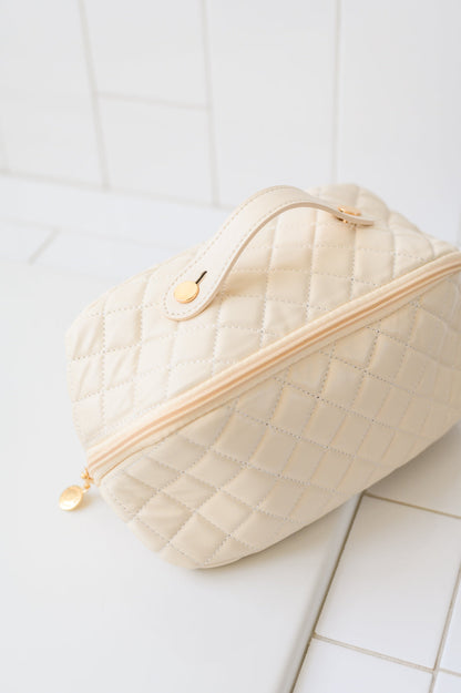 Large Capacity Quilted Makeup Bag in Cream - Premium Bags -  Follower Of Faith Apparel 2-8-2024, Accessories, Ave Shops, Bags, Cosmetic bag, Home & Decor, Ivory, Makeup Bags, OS Shop our Christian T-Shirts & Apparel