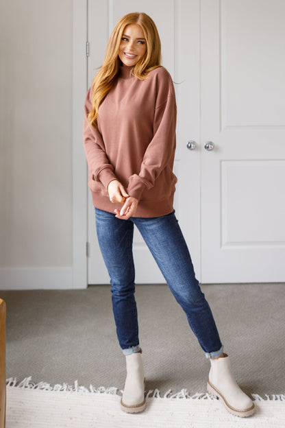 Leena Mock Neck Pullover Sweatshirt in Cocoa - Premium Ladies Sweatshirt -  Follower Of Faith Apparel 12-5-2023, 1XL, 2XL, 3XL, ASF1-4-2024, Large, Medium, new, new arrival, new arrivals, Small, Tops, Very J, X2-6-24 Shop our Christian T-Shirts & Apparel