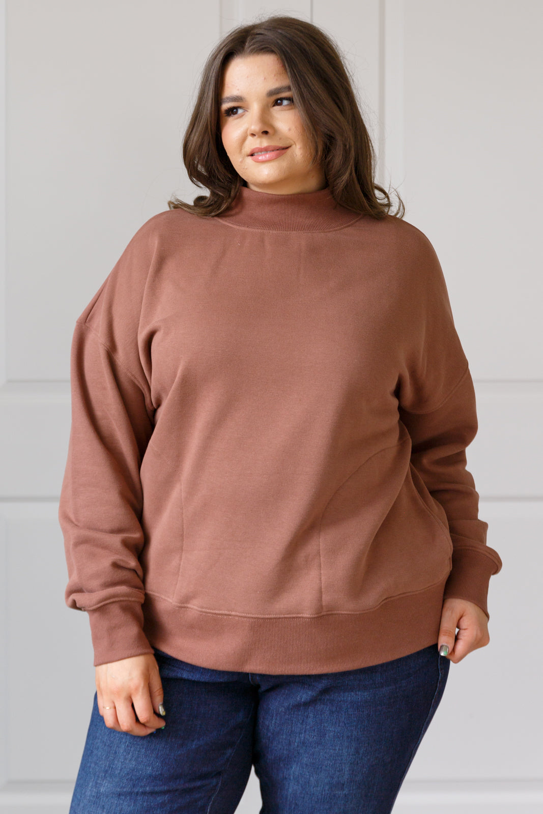 Leena Mock Neck Pullover Sweatshirt in Cocoa - Premium Ladies Sweatshirt -  Follower Of Faith Apparel 12-5-2023, 1XL, 2XL, 3XL, ASF1-4-2024, Large, Medium, new, new arrival, new arrivals, Small, Tops, Very J, X2-6-24 Shop our Christian T-Shirts & Apparel