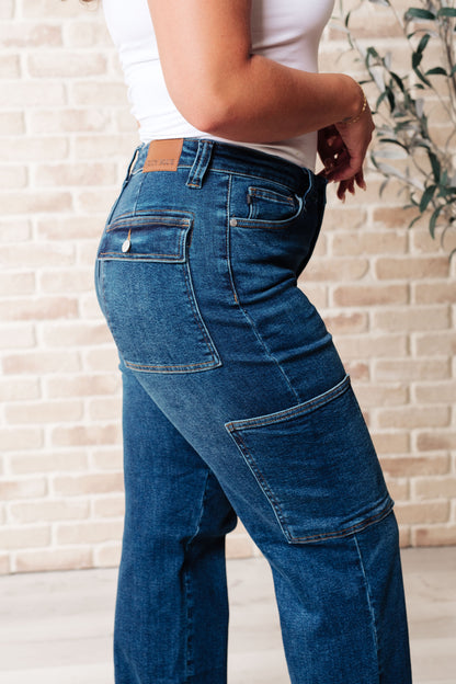 Leila High Rise Cargo Straight Jeans - Premium Denim -  Follower Of Faith Apparel 0/24, 1/25, 11/30, 13/31, 14W, 15/32, 16W, 18W, 20W, 22W, 24W, 3/26, 5/27, 6-12-2024, 6-19-2024, 7-2-2024, 7-30-2024, 7-9-2024, 7/28, 88725, 9/29, Bottoms, Cargo, Denim, flatrate, JB6-12-2024, JBAvailableNow, Judy Blue Shop our Christian T-Shirts & Apparel