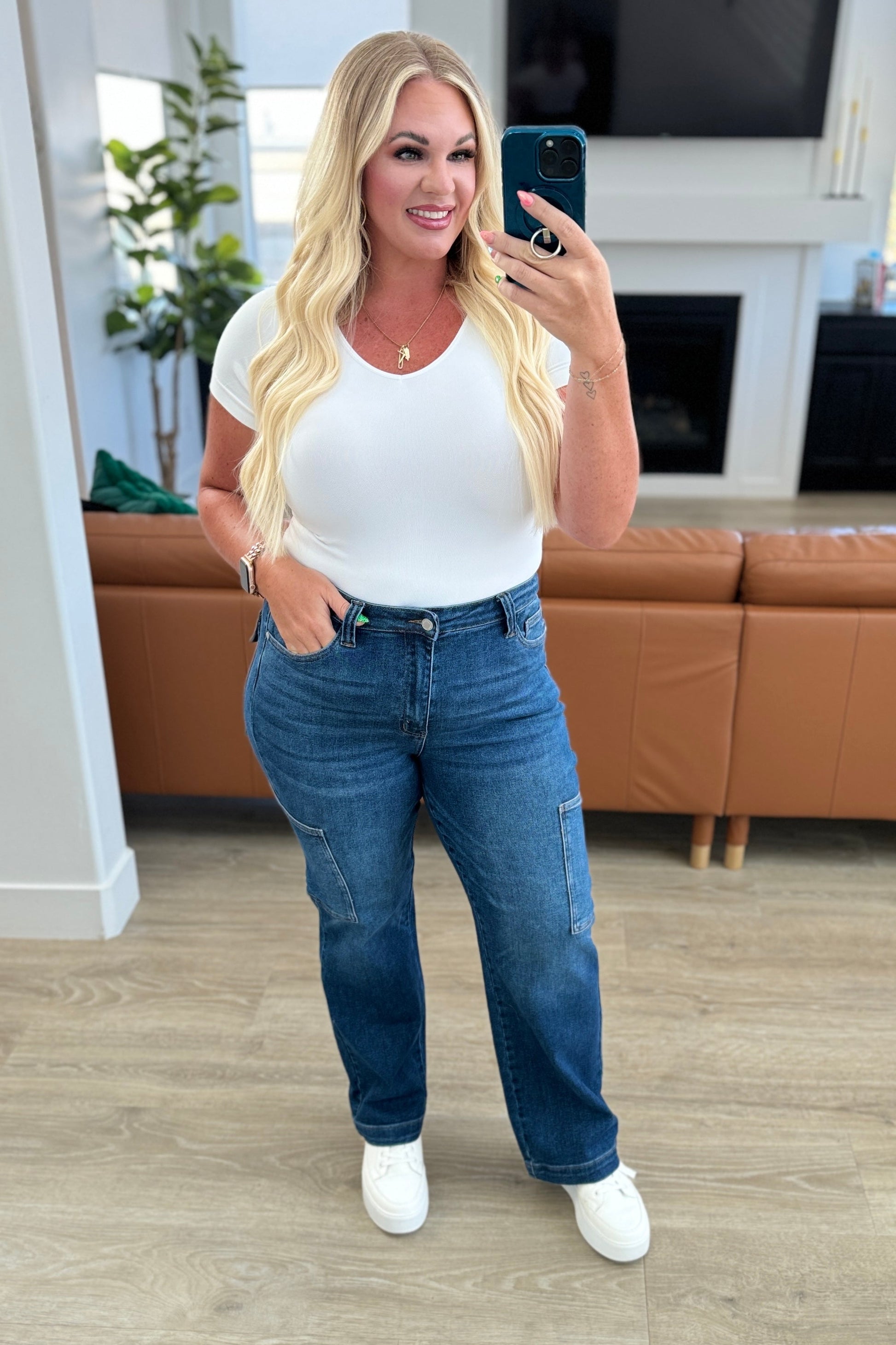 Leila High Rise Cargo Straight Jeans - Premium Denim -  Follower Of Faith Apparel 0/24, 1/25, 11/30, 13/31, 14W, 15/32, 16W, 18W, 20W, 22W, 24W, 3/26, 5/27, 6-12-2024, 6-19-2024, 7-2-2024, 7-30-2024, 7-9-2024, 7/28, 88725, 9/29, Bottoms, Cargo, Denim, flatrate, JB6-12-2024, JBAvailableNow, Judy Blue Shop our Christian T-Shirts & Apparel