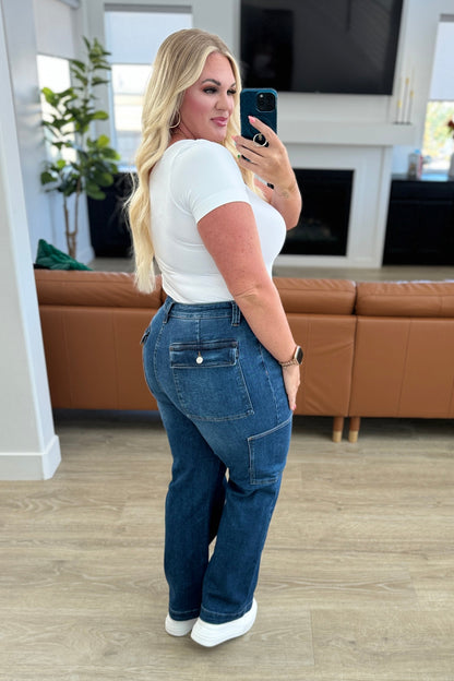 Leila High Rise Cargo Straight Jeans - Premium Denim -  Follower Of Faith Apparel 0/24, 1/25, 11/30, 13/31, 14W, 15/32, 16W, 18W, 20W, 22W, 24W, 3/26, 5/27, 6-12-2024, 6-19-2024, 7-2-2024, 7-30-2024, 7-9-2024, 7/28, 88725, 9/29, Bottoms, Cargo, Denim, flatrate, JB6-12-2024, JBAvailableNow, Judy Blue Shop our Christian T-Shirts & Apparel