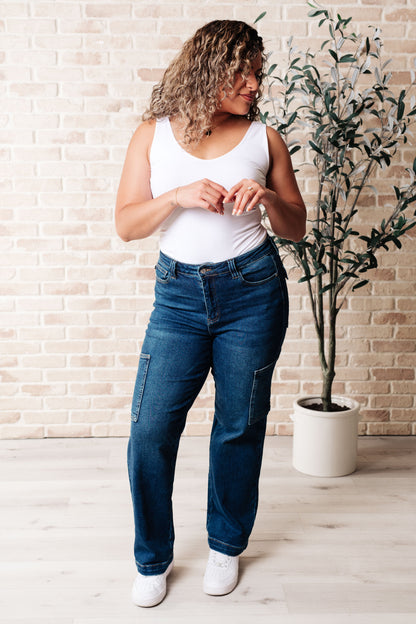 Leila High Rise Cargo Straight Jeans - Premium Denim -  Follower Of Faith Apparel 0/24, 1/25, 11/30, 13/31, 14W, 15/32, 16W, 18W, 20W, 22W, 24W, 3/26, 5/27, 6-12-2024, 6-19-2024, 7-2-2024, 7-30-2024, 7-9-2024, 7/28, 88725, 9/29, Bottoms, Cargo, Denim, flatrate, JB6-12-2024, JBAvailableNow, Judy Blue Shop our Christian T-Shirts & Apparel