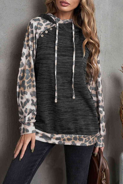 Leopard Color Block Raglan Sleeve Hoodie - Premium Hoodie -  Follower Of Faith Apparel ladies hoodie, Leopard, Leopard hoodie, Leopard print, Leopard print sweatshirt, Leopard sweatshirts, Ship From Overseas, SYNZ Shop our Christian T-Shirts & Apparel