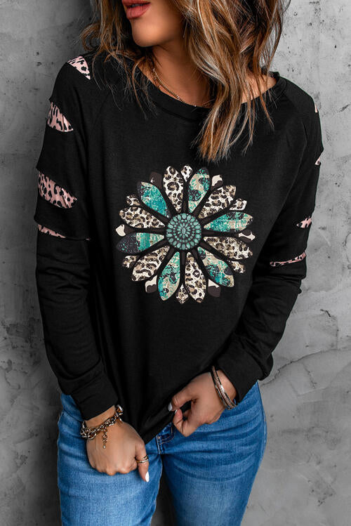 Leopard Flowered Graphic Ladies Sweatshirt - Premium Sweatshirt -  Follower Of Faith Apparel Flower print sweatshirt, Ladies sweatshirt, Ladies sweatshirts, Leopard print, Leopard print floral design, Leopard print sweatshirt, new, new arrival, new arrivals, Ship From Overseas, SYNZ Shop our Christian T-Shirts & Apparel