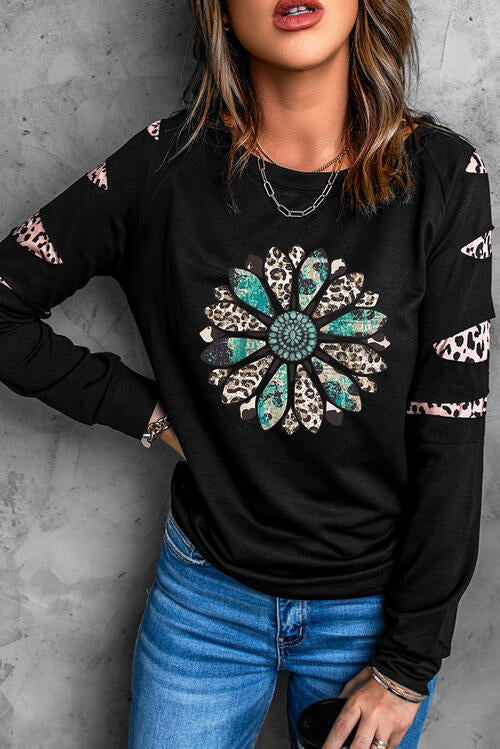 Leopard Flowered Graphic Ladies Sweatshirt - Premium Sweatshirt -  Follower Of Faith Apparel Flower print sweatshirt, Ladies sweatshirt, Ladies sweatshirts, Leopard print, Leopard print floral design, Leopard print sweatshirt, new, new arrival, new arrivals, Ship From Overseas, SYNZ Shop our Christian T-Shirts & Apparel