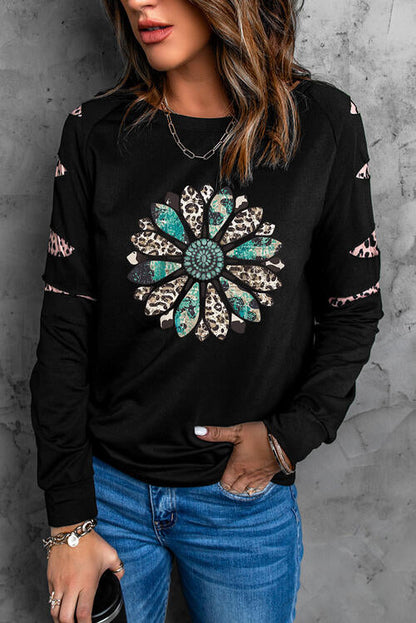 Leopard Flowered Graphic Ladies Sweatshirt - Premium Sweatshirt -  Follower Of Faith Apparel Flower print sweatshirt, Ladies sweatshirt, Ladies sweatshirts, Leopard print, Leopard print floral design, Leopard print sweatshirt, new, new arrival, new arrivals, Ship From Overseas, SYNZ Shop our Christian T-Shirts & Apparel