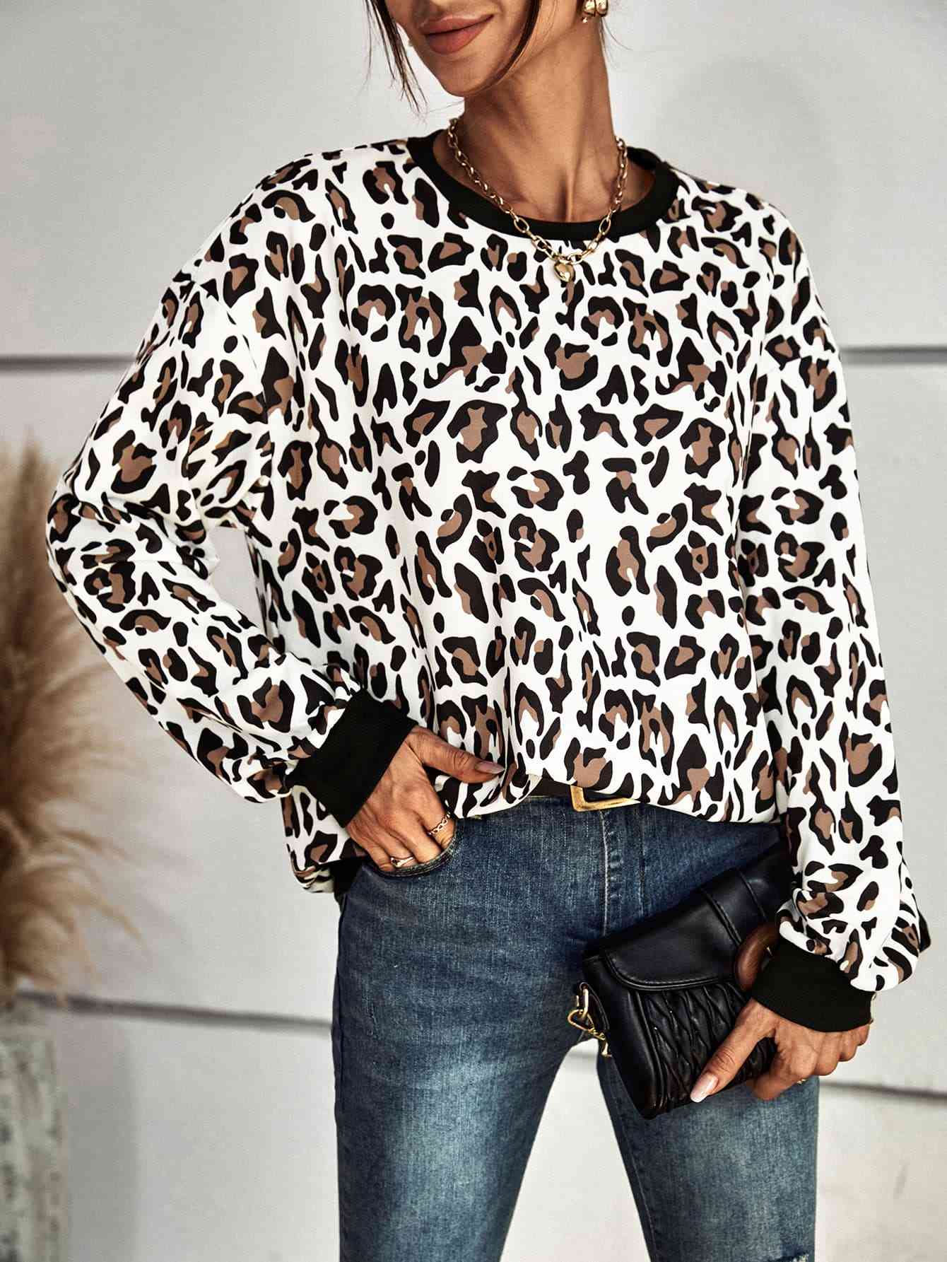 Leopard Round Neck Dropped Shoulder Ladies Sweatshirt - Premium Sweatshirt -  Follower Of Faith Apparel Ladies sweatshirt, Ladies sweatshirts, Leopard, Leopard print sweatshirt, Leopard sweatshirts, new, new arrival, new arrivals, Ship From Overseas, YO Shop our Christian T-Shirts & Apparel