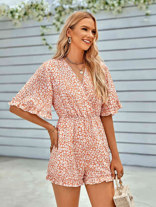 Leopard Ruffled Surplice Romper (several colors) - Premium Ladies Rompers -  Follower Of Faith Apparel Floral Ladies Romper, Ladies Romper, Leopard romper, new arrival, new arrivals, romper jumpsuit, Rompers, S.N, Sale, Ship From Overseas, Shipping delay February 1 - February 16, V neck romper, womens apparel, Womens clothing, Womens floral romper, Womens romper, womens wear, Women’s romper Shop our Christian T-Shirts & Apparel