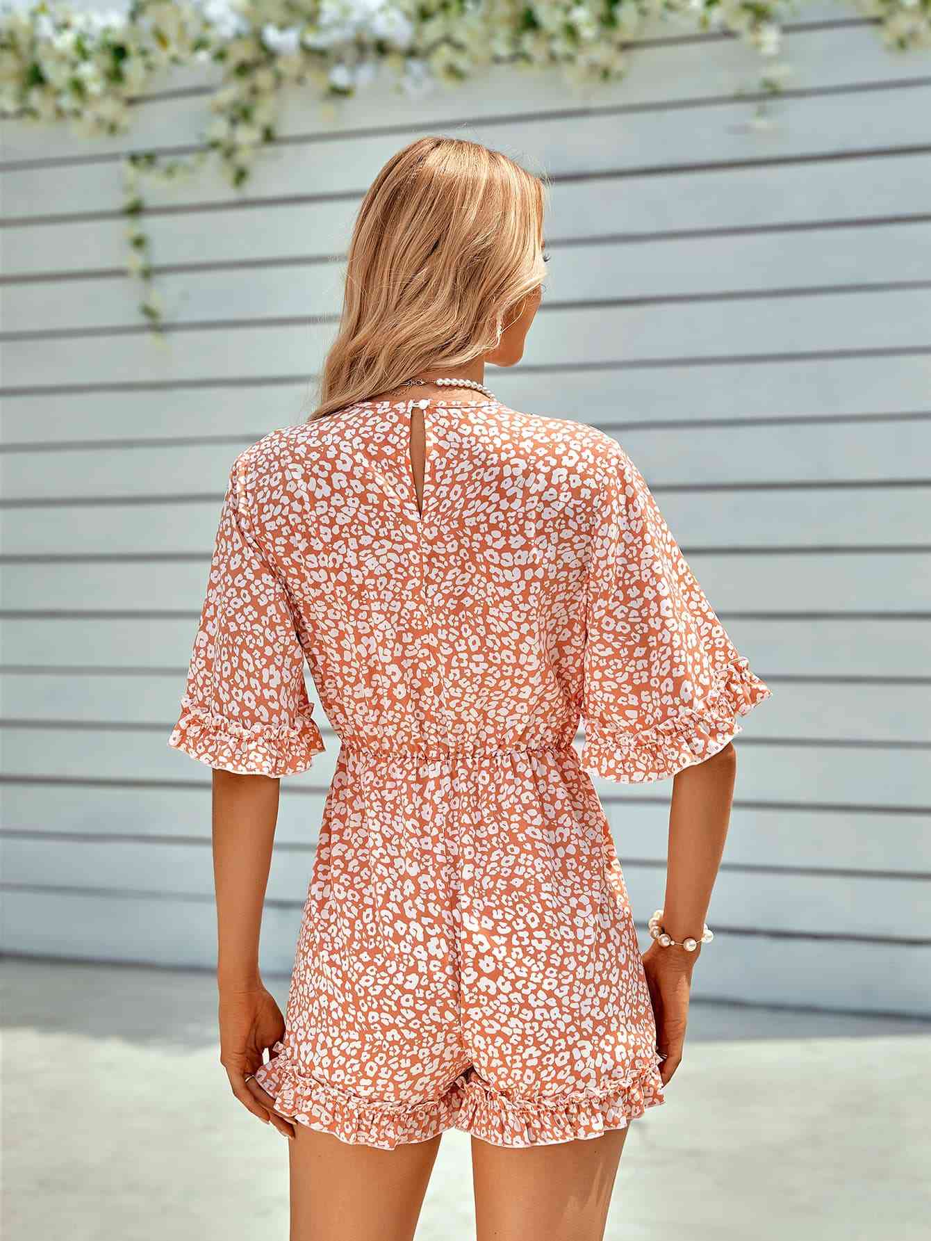 Leopard Ruffled Surplice Romper (several colors) - Premium Ladies Rompers -  Follower Of Faith Apparel Floral Ladies Romper, Ladies Romper, Leopard romper, new arrival, new arrivals, romper jumpsuit, Rompers, S.N, Sale, Ship From Overseas, Shipping delay February 1 - February 16, V neck romper, womens apparel, Womens clothing, Womens floral romper, Womens romper, womens wear, Women’s romper Shop our Christian T-Shirts & Apparel