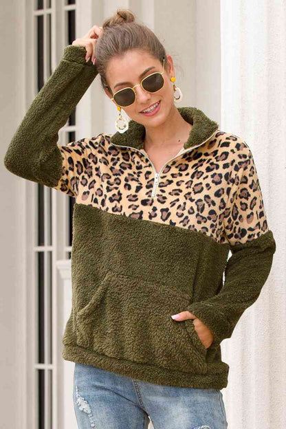 Leopard Zip-Up Turtle Neck Dropped Shoulder Ladies Sweatshirt - Premium Sweatshirt -  Follower Of Faith Apparel autumn sweatshirt, Comfy Christian Sweatshirts, Cowgirl sweatshirts, Fall Christian sweatshirts, Holiday sweatshirts, Ladies Christian sweatshirt, Ladies fall sweatshirts, Ladies sweatshirts, Leopard print sweatshirt, new, new arrival, new arrivals, Ship From Overseas, Sweatshirt, Sweatshirts, Women’s Christian sweatshirts, Y&BL Shop our Christian T-Shirts & Apparel