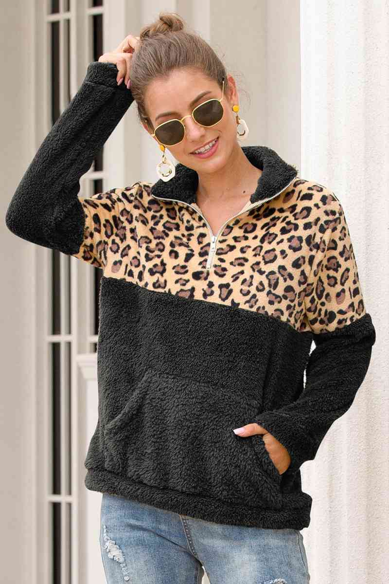 Leopard Zip-Up Turtle Neck Dropped Shoulder Ladies Sweatshirt - Premium Sweatshirt -  Follower Of Faith Apparel autumn sweatshirt, Comfy Christian Sweatshirts, Cowgirl sweatshirts, Fall Christian sweatshirts, Holiday sweatshirts, Ladies Christian sweatshirt, Ladies fall sweatshirts, Ladies sweatshirts, Leopard print sweatshirt, new, new arrival, new arrivals, Ship From Overseas, Sweatshirt, Sweatshirts, Women’s Christian sweatshirts, Y&BL Shop our Christian T-Shirts & Apparel